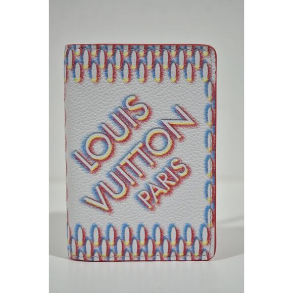 Louis Vuitton Damier Spray White Red Blue Virgil Pocket Organizer Card Wallet - Picture 2 of 11